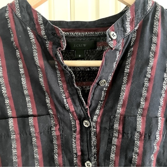 J.Crew Long-Sleeved Striped Half Button Up Blouse With Sparkles Size 0 - Picture 2 of 5